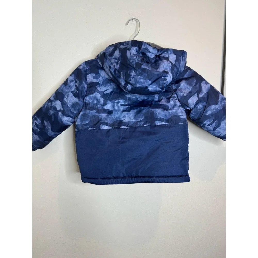 OshKosh B'gosh Kids Puffer Jacket 3T Blue Camo Hooded‎ Winter Coat Warm Lined